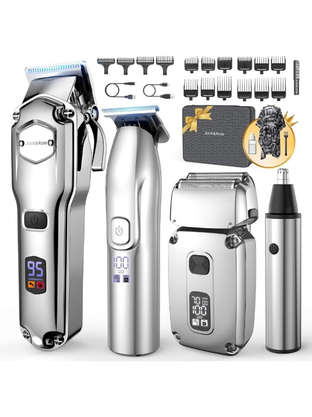Professional Cordless Hair Clippers Set for Men - 4-in-1 Trimmer & Shaver Kit
